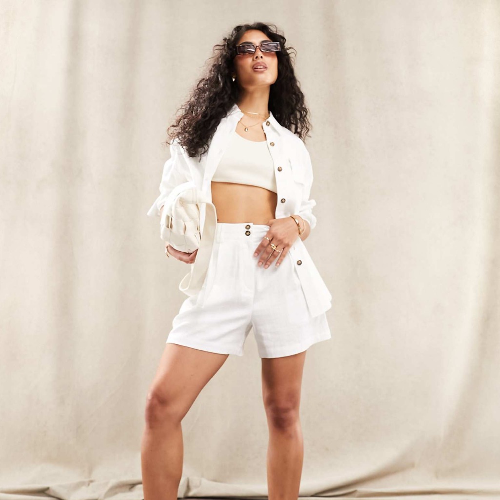 Nwt Asos Design White Linen Utility Shirt & Mom Shorts (Matching Set)